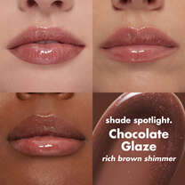 Rich Brown Shimmer Lip Plumping Gloss on Lips