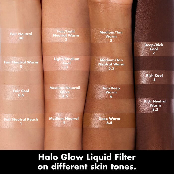 halo glow liquid filter booster arm swatches dewy skin range