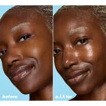 Skin before and after applying Glas Slick Peptide Serum Stick