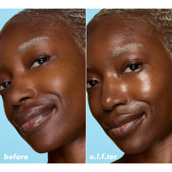 Skin before and after applying Glas Slick Peptide Serum Stick