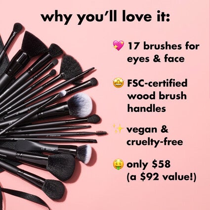 e.l.f. Cosmetics 17-Piece Ultimate Makeup Brush Set & Travel Roll - Vegan and Cruelty-Free Makeup