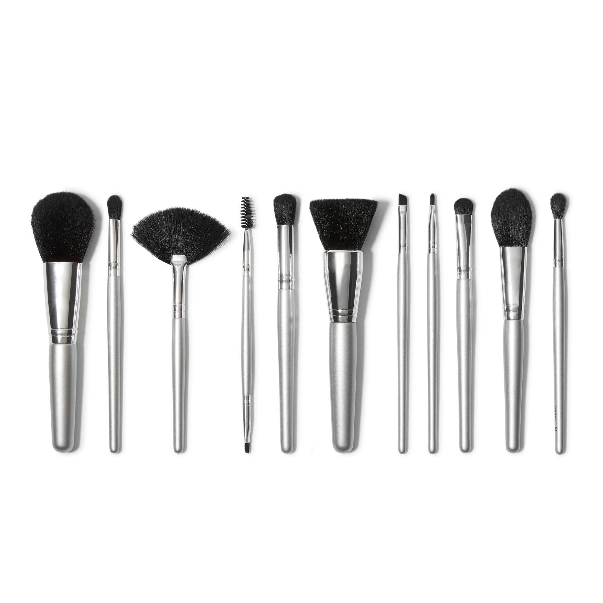 Silver 11 Piece Brush Collection E L F Cosmetics Cruelty Free