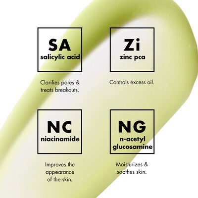 Ingredients: Salicylic Acid, Zinc PCA, Niacinamide, N-Acetyl Glucosamine