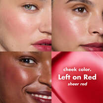 Before and After Applying Left on Red Sheer For It Blush Tint on Multiple Skin Tones