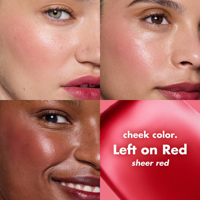 Before and After Applying Left on Red Sheer For It Blush Tint on Multiple Skin Tones