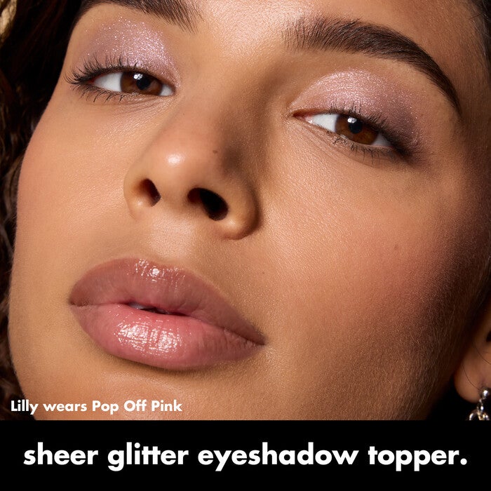 Model Wearing Pop Off Pink Glitter Eyeshadow