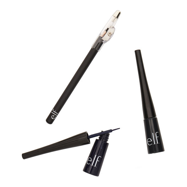 Line and define with these best-selling, smooth, and long-lasting eyeliners! Included: Satin Eyeliner BlackExpert Liquid Liner Jet BlackExpert Liquid Liner Midnight e.l.f. Cosmetics 3 Piece Eyeliner Set. e.l.f. Cosmetics 3 Piece Eyeliner Set. All e.l.f. products are Vegan and Cruelty Free