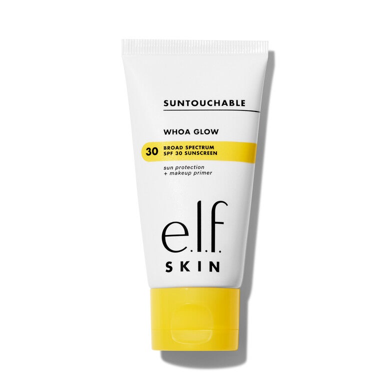 A white and yellow tube of sunscreen