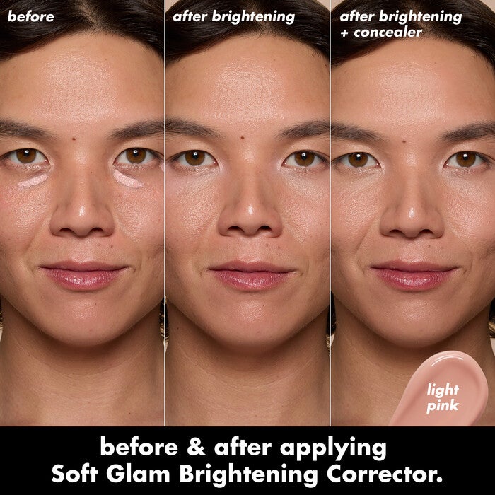 Before and After Applying Light Pink Brightening Corrector and Corrector and Concealer