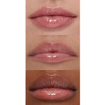 Dusty Pink Shimmer Lip Plumping Gloss on Lips