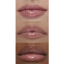 Dusty Pink Shimmer Lip Plumping Gloss on Lips