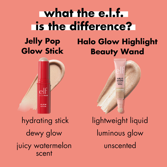 Comparison Chart of Jelly Pop GlLow Hydrating Stick and Highlight Beauty Wand