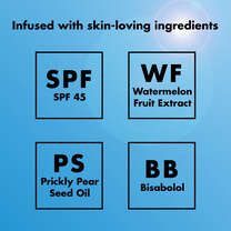 Ingredients: SPF 45, Watermelon Fruit Extract, Prickly Pear Seed Oil, Bisabolol