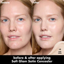 Before and After Applying Soft Glam Satin Foundation in the Shade 10 Fair Cool