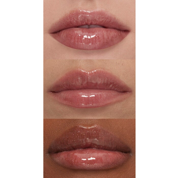 Rich Brown Shimmer Lip Plumping Gloss on Lips