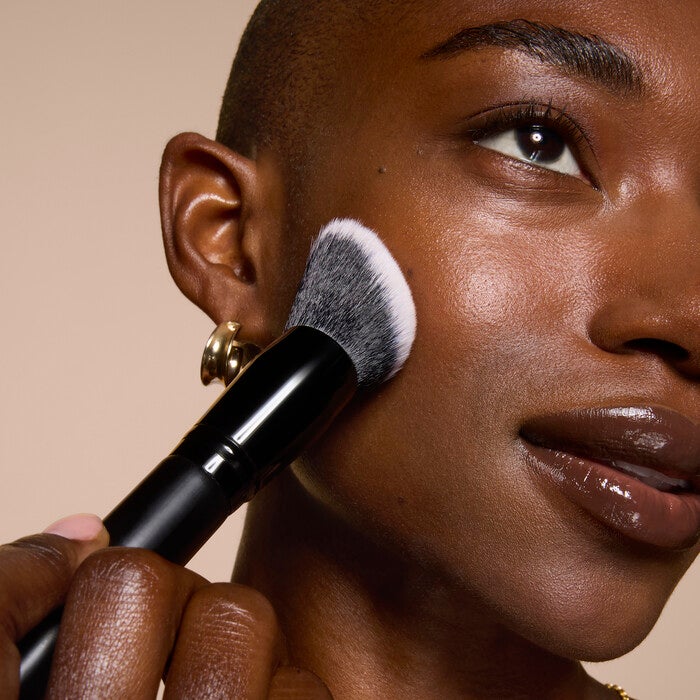 Model Using the Angled Liquid Foundation Brush from e.l.f.
