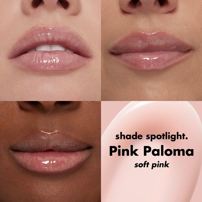 Soft Pink Lip Plumping Gloss on Lips