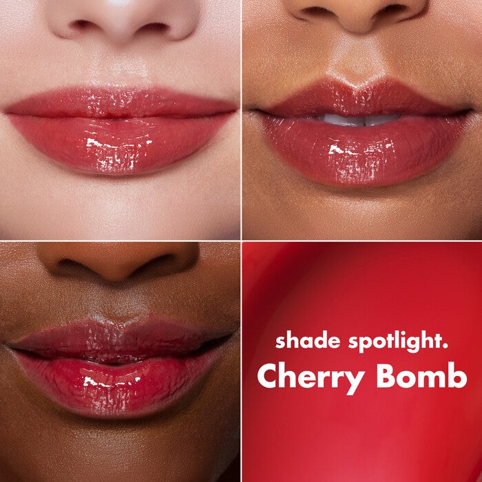 Cherry Red Lip Gloss on Lips