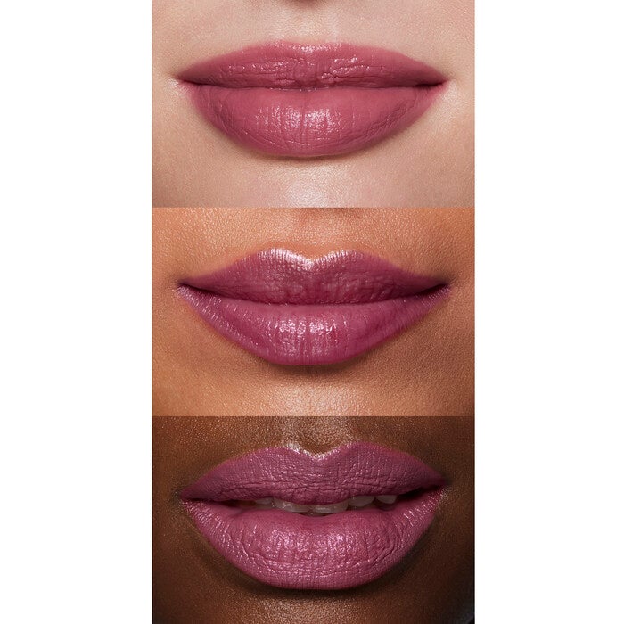  O-FACE Effortless Dusty Mauve Satin Lipstick on Lips