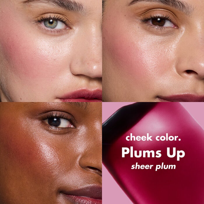 Before and After Applying Plums Up Sheer For It Blush Tint on Multiple Skin Tones