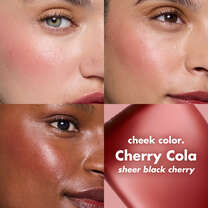 Before and After Applying Left Cherry Cola Sheer For It Blush Tint on Multiple Skin Tones