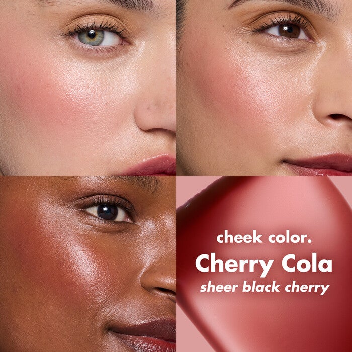Before and After Applying Left Cherry Cola Sheer For It Blush Tint on Multiple Skin Tones