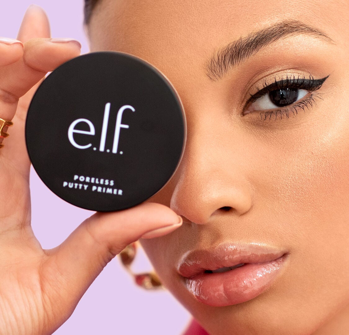 model posing with different e.l.f. products