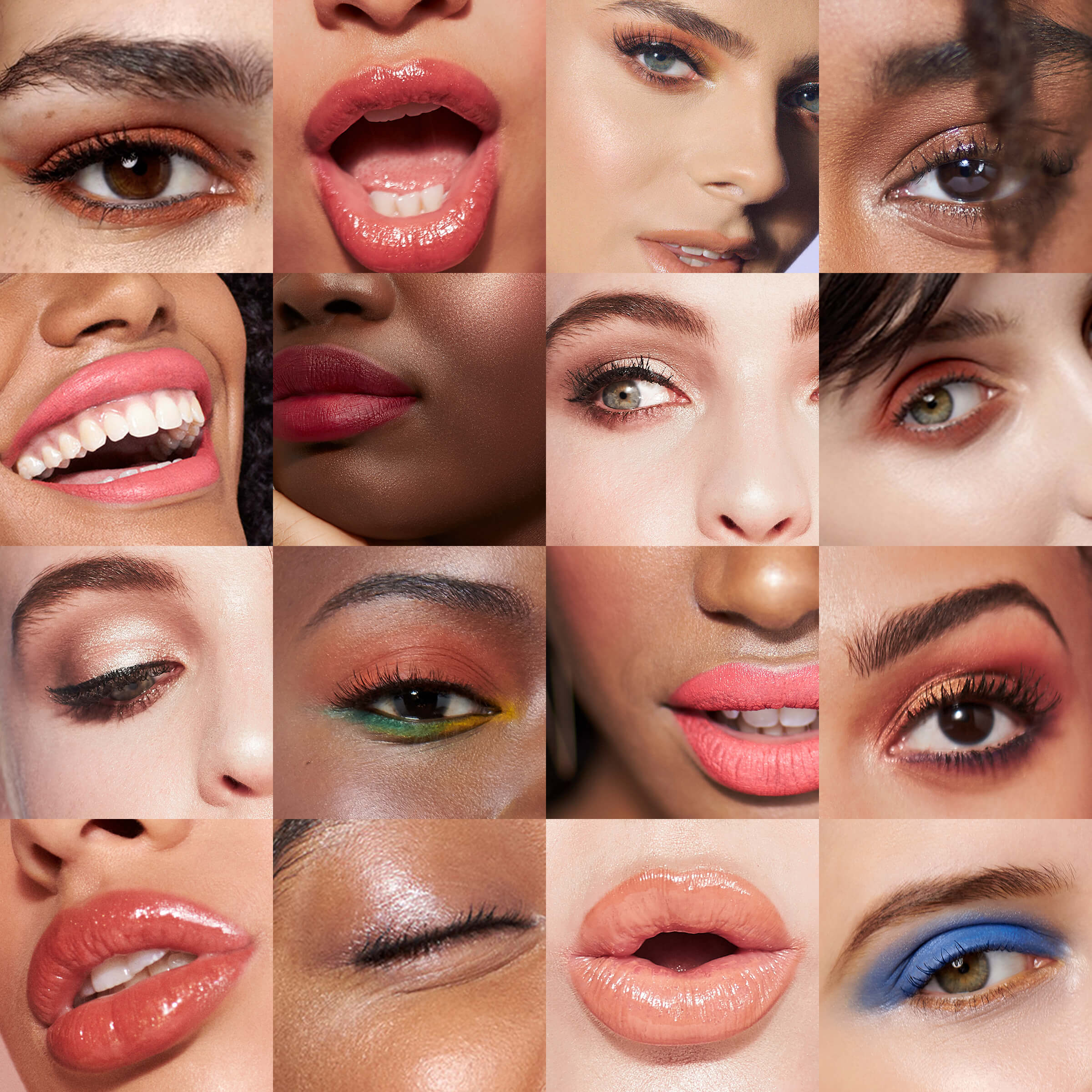 Collage of different men and women showing eyes, lips and face