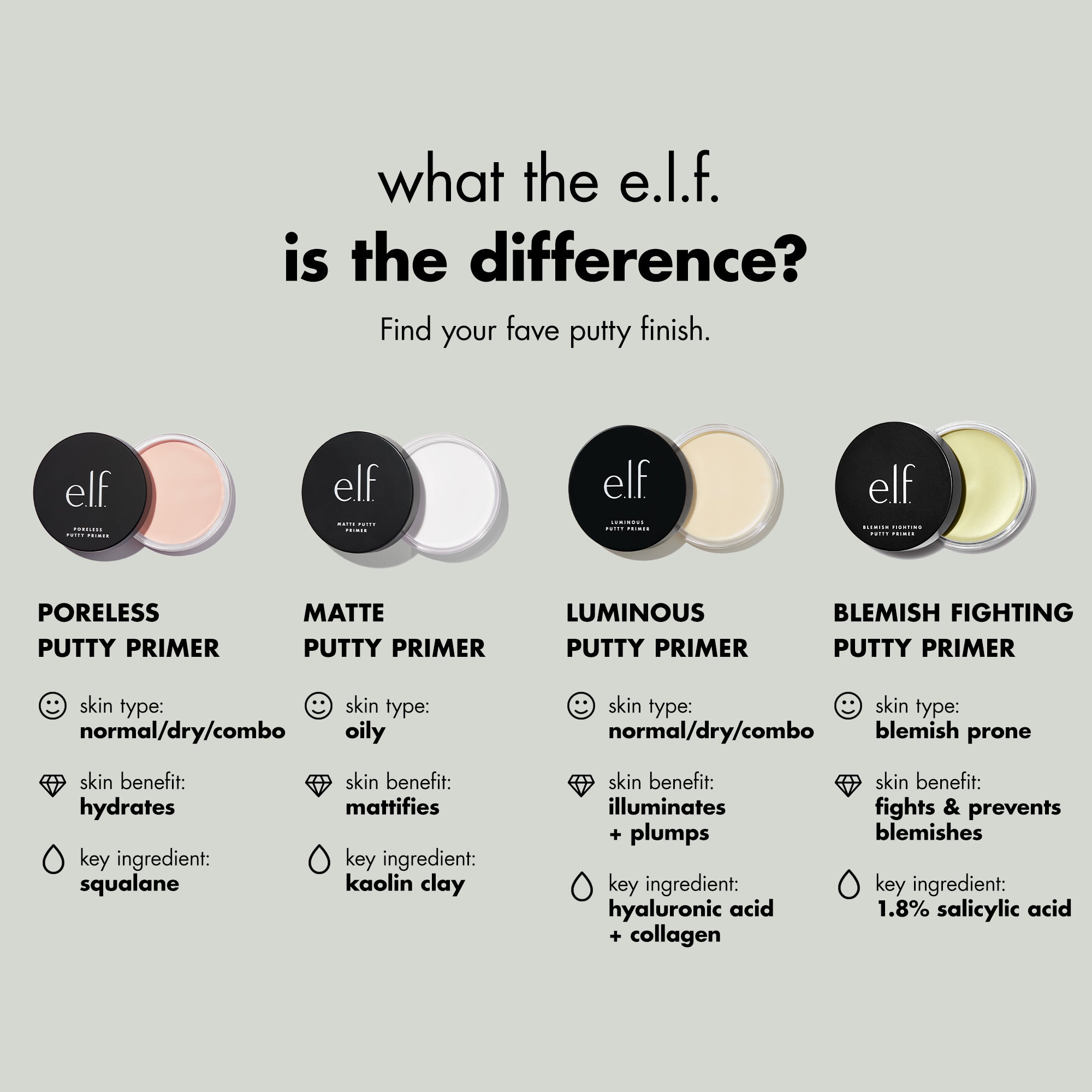Putty Primer Family Comparison Chart