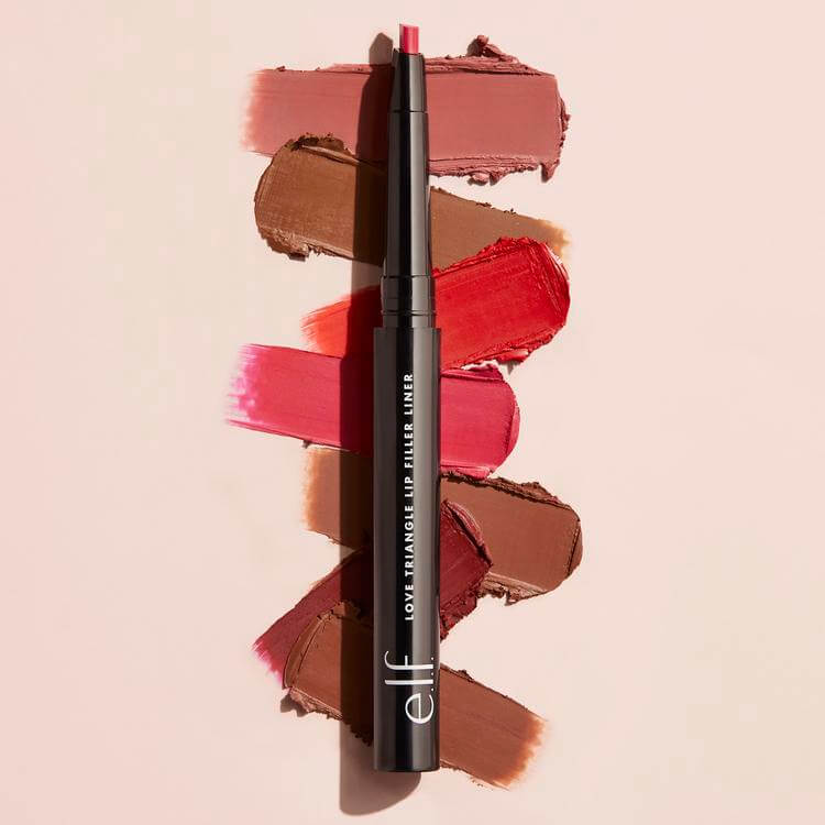 Love Triangle Lip Filler Liner shown with swatches of a few different shades