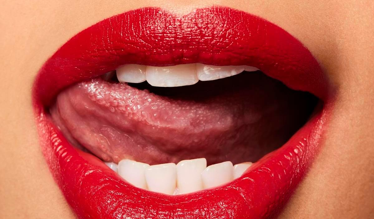 Woman wearing a bold red lip